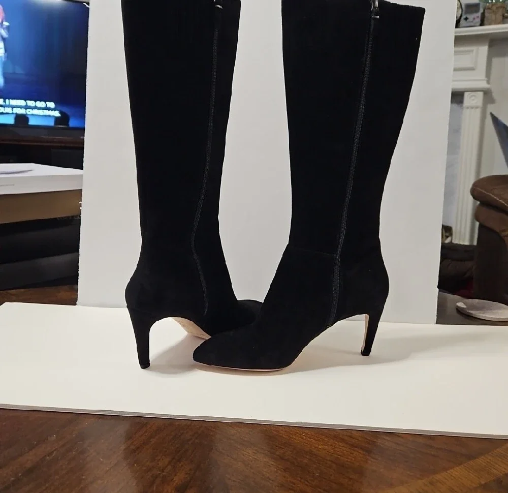 Via Spiga Women's Black Suede Knee-High Heeled Boots